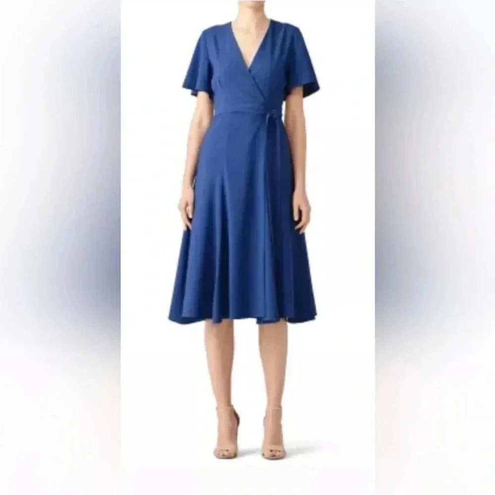 Hutch Anthropologie Kiera MIDI Navy Blue Short Sleeve Vneck Wrap Dress Size S